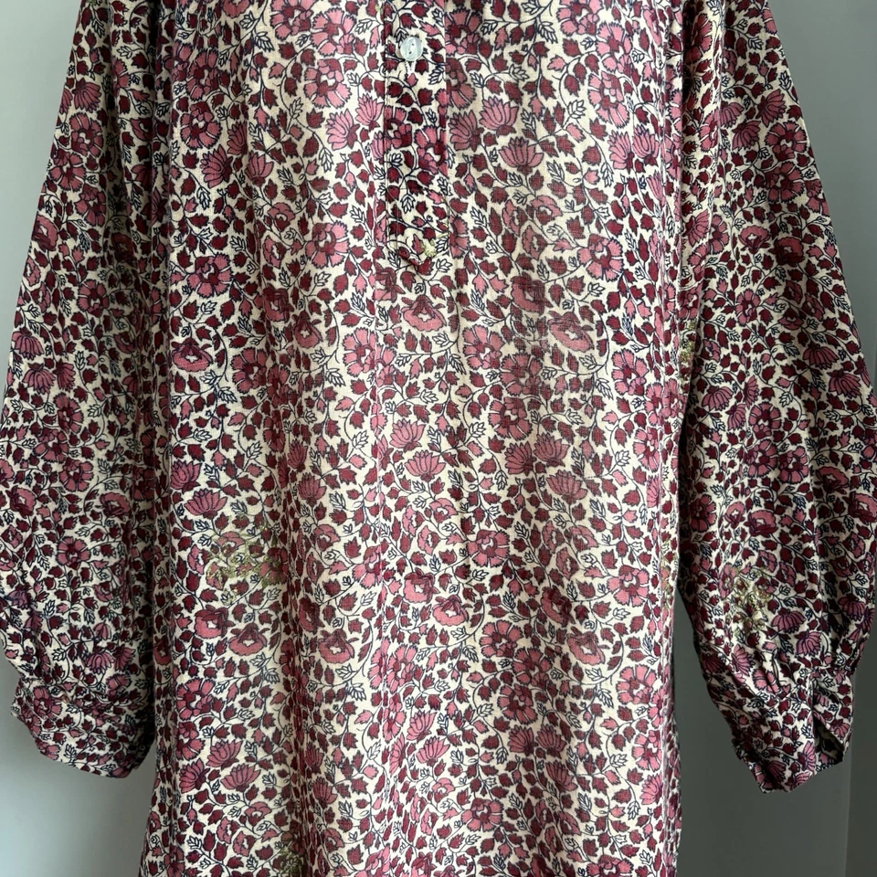 复古 70 年代印度棉金块印花花卉波西米亚嬉皮迷笛连衣裙 S/M — 第 3/4 张图片