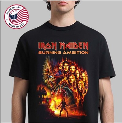 Iron Maiden Burning Ambition Movie Poster T-Shirt Heavy Metal Rock Band Fan Tee