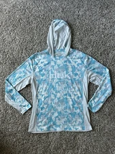 Huk Performance Fishing Shirt Mens Large Blue Camo Hooded Long Sleeve Outdoor