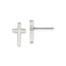 Sterling Silver Cross Stud Earrings Minimalist Polished Faith Jewelry for Women