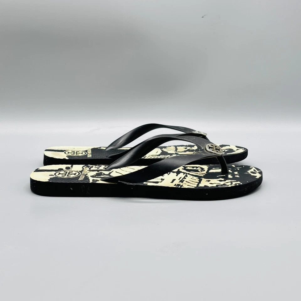 Sandalias Tory Burch Para Mujer 8 Negras Tanga Chanclas Gráfico Logo Informales Verano Foto 4 de 4