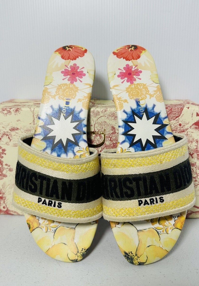 Christian Dior Paris DWAY Embroidered Slides Sandals Size 37 | eBay