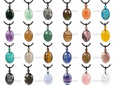 30mm Oval Handmade Necklace Crystal Healing Stone Simple Design Choker 22"