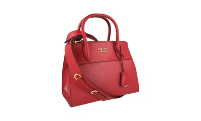 PRADA SAFFIANO ESPLANADE SCHULTER TASCHE HANDTASCHE 1BA116 ROT GOLD NEU
