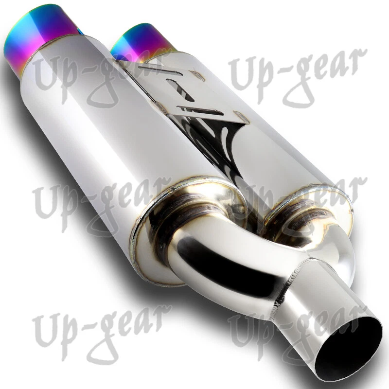 Silenciador de escape universal de acero inoxidable con punta quemada inclinada doble arco iris de 3,5" Foto 4 de 4