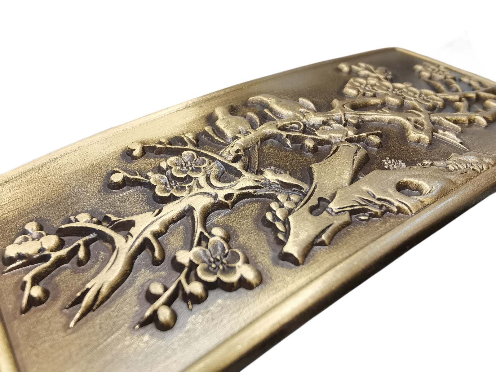 3D solid brass rectangular bird plum blossom belt… - image 4