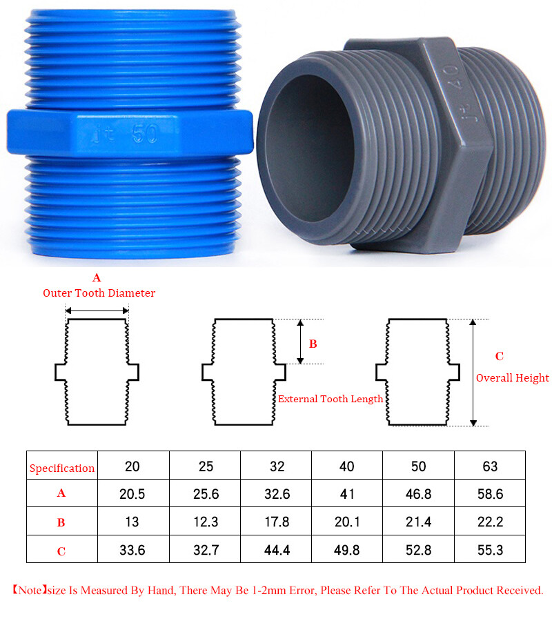 1/2" 2" PVC Double Nipple Male Thread x Male Thread PVC Pipe Fittings