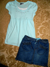 Girl's Turquoise Top  Old Navy Denim Skort Size 5/6