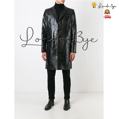 Alligator Ledermantel für Herren, schwarze Mäntel Herren, 20% Rabatt auf exotische Oberbekleidung
