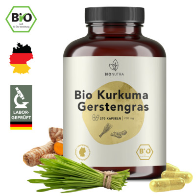 BIONUTRA  Kurkuma Gerstengras Kapseln bio (270 x 700 mg), deutsche Herstellung