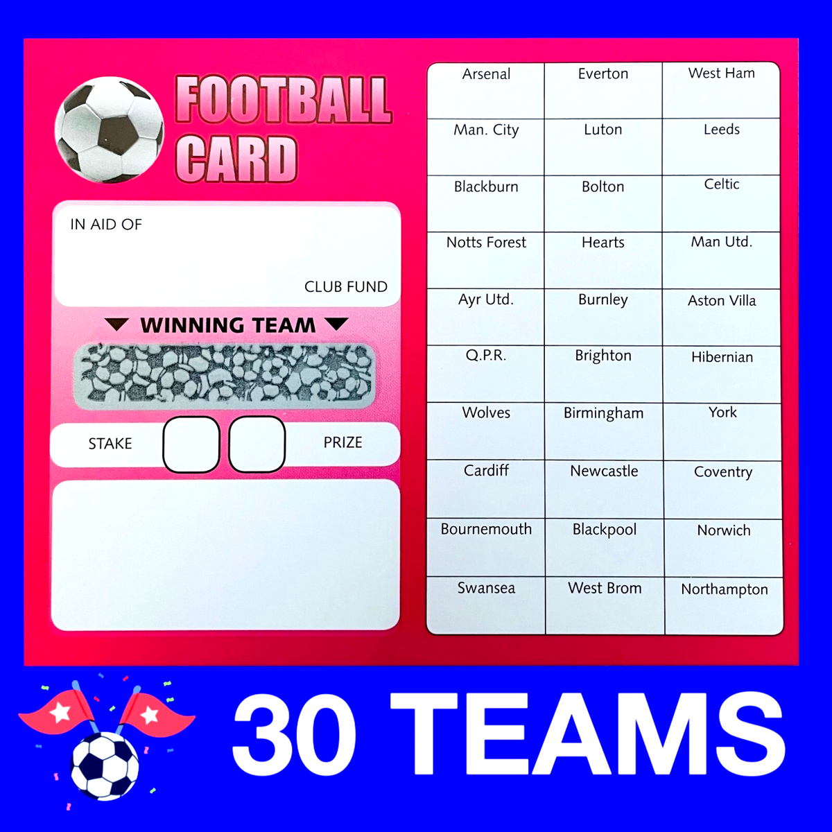 Football Fundraising Scratch Cards – 20 Teams, 100 Cards, Perfect For Charity Events