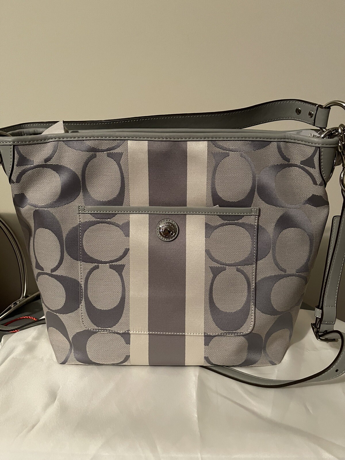Coach Signatur Hamptons Weekend Grey Signature Stripe Shoulder Crossbody 10055 image 3