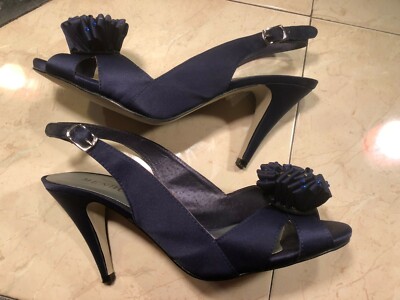 Menbur Women's Blue Satin Slingback Open Toe Heels Shoes Wedding Bridal Size: 40