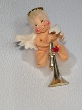 Annalee Doll Vintage Angel Cherub Golden Halo On Cloud Horn/Trumpet Christmas