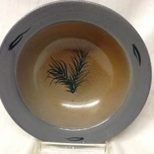 ROWE POTTERY WORKS SALT GLAZED BLUE & GREY PINE NEEDLES BOWL 6 3/4"