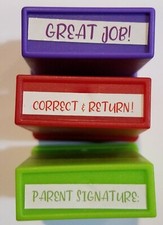 3 Pack Self-Inking Teacher Stamps GREAT JOB, PARENT SIGNATURE, CORRECT  RETURN