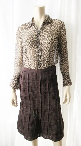 H&M Linen Stitching Striped Knee Length Career Midi Skirt