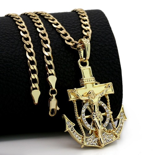 Jesus Anchor Pendant Iced Cubic 
