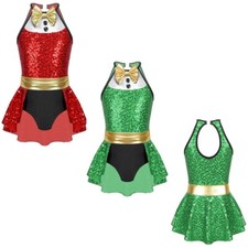 Kids Girls Jumpsuit Color Block Dress Back Cutout Christmas Costumes Circus