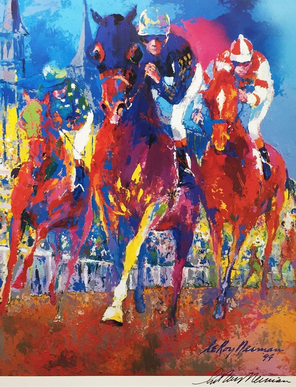 LeRoy Neiman "KENTUCKY RACING" Derby Lithograph CUSTOM FRAMED Hand