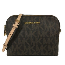Michael Kors Cindy MK Signature Dome Crossbody Bag Brown Gold Logo 38H9CCPC3B