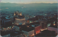 Vtg Postcard Denver Colorado City Skyline Twilight Night Aerial View Colorado