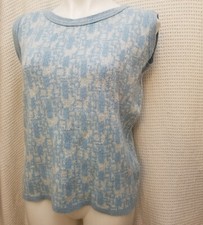Vintage 80s Sally Gee Ugly Knit Sweater Vest Powder Blue Silver Metallic M/40