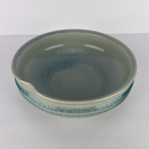 Mid Century Ikebana Vase Pottery Blue Crackle Glaze Pedestal Japan Vtg - Picture 5 of 18