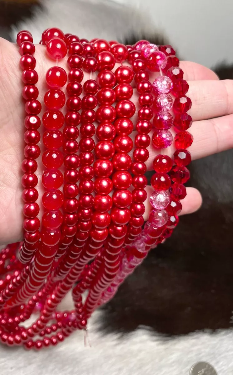 Bulk Lot Glass Beads for Bracelet Making RED Round LOVE 1 lb 1000+ pcs