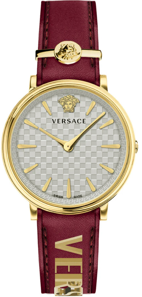 Versace VE8104322 V-Circle Lady white/silver gold red Leather Women's Watch NEW