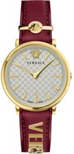 Versace VE8104322 V-Circle Lady white/silver gold red Leather Women's Watch NEW