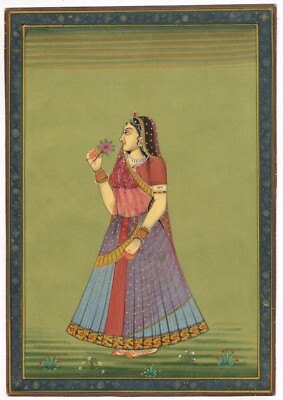 Miniature Portrait Painting Of Indian Women Vintage Art On Paper