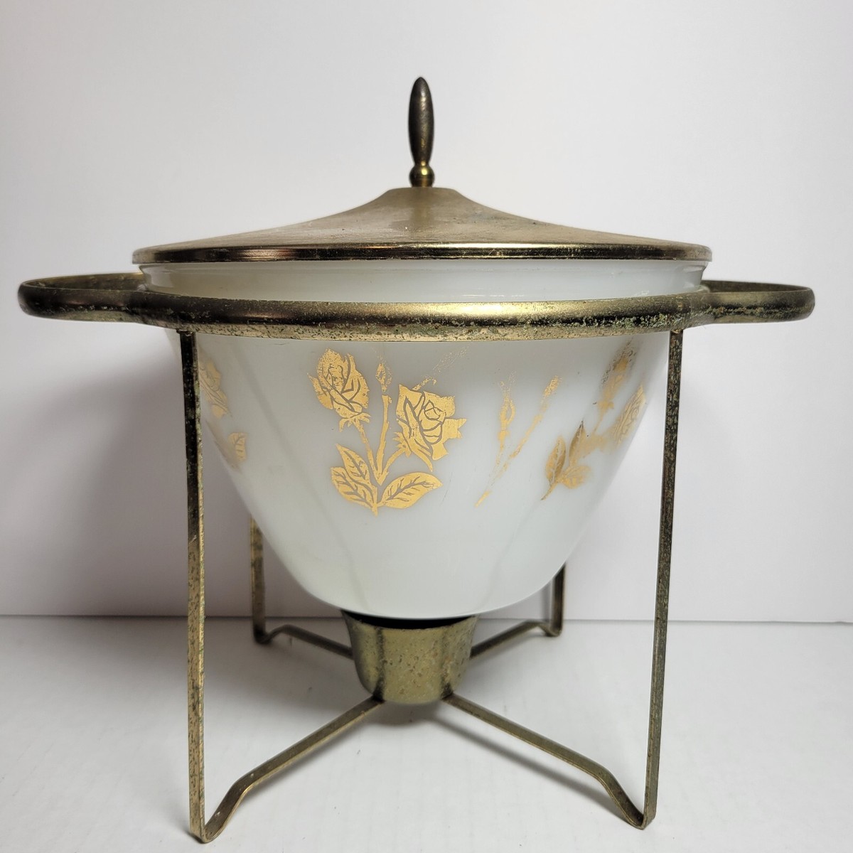 a*s様 L3804-101 英国アンティーク ファイヤースクリーン カフェテー Vintage Fire King Fred Press Warming Bowl Chafing Dish With Stand