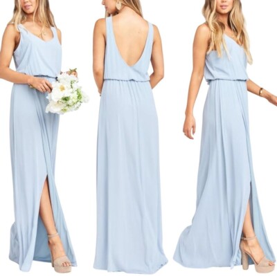Show Me Your MuMu Dress Women Medium Steel Blue Chiffon Kendall Side Slit Maxi