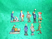 Rare 9 Piece Set Prewar Hausser/Elastolin Composition 70mm Railroad Figures