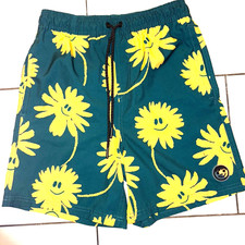 Neff Men s Sz M Swim Trunks Smiley Daisy Flower Board Shorts Green Yellow NEW