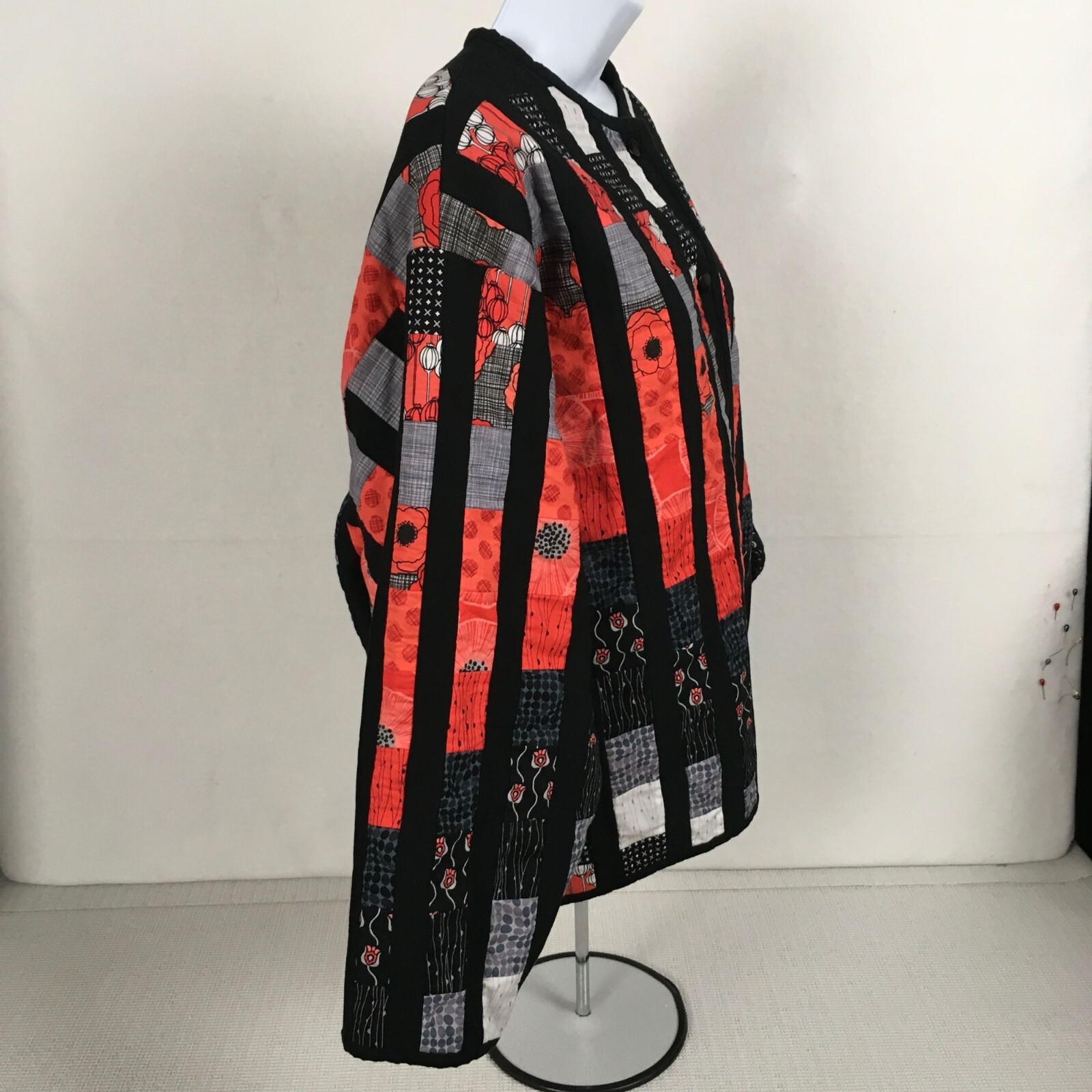 Patchwork Jacket Size L Black Red Orange Gray Whi… - image 4