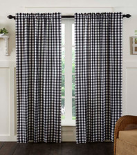 BLACK BUFFALO CHECKS CURTAINS SET : WHITE PLAID FARMHOUSE ANNIE WINDOW PANELS