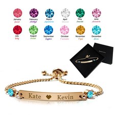 Personalised Adjustable Birthstone Bracelet Gift for Her Mum Birthday Wedding