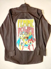 UPCYCLED VINTAGE ONE OF A KIND FEMME POWER SUPER HEROS CUSTOM FLANNEL SIZE L