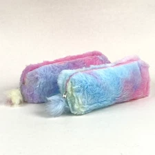 Pastel Rainbow Plush Toiletry Storage Bag Pencil Case Makeup Pouch Pink Zipper