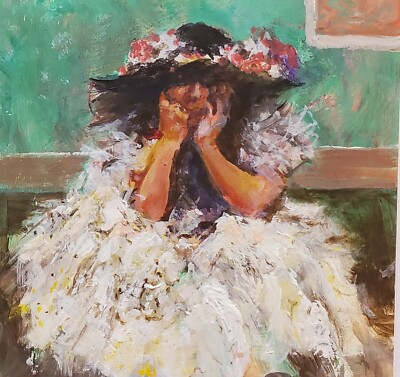 THE MUSE,  Original acrylic on Canvas Panel 6x6 inches, signed Patsy Heller.