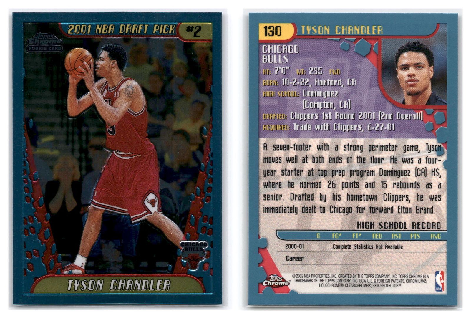 2001-02 Topps Chrome #130 Tyson Chandler RC - Chicago Bulls