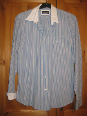 Olympus level five body fit men's shirt size 40 15 3/4 striped worn/preowned 