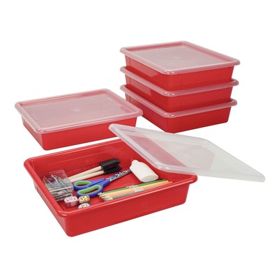 Letter Size Flat Storage Tray   Organizer Bin with Non-Snap Lid for Classroom...