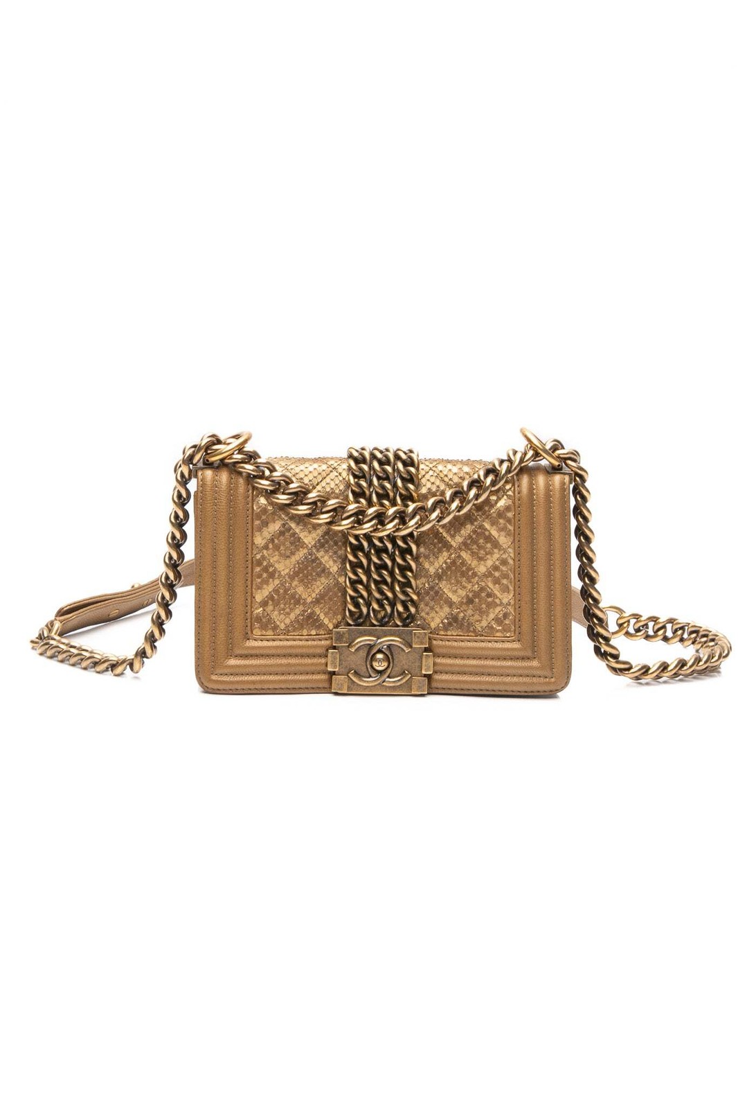 CHANEL Gold Python Quilted Boy Small Flap Bag - image 2
