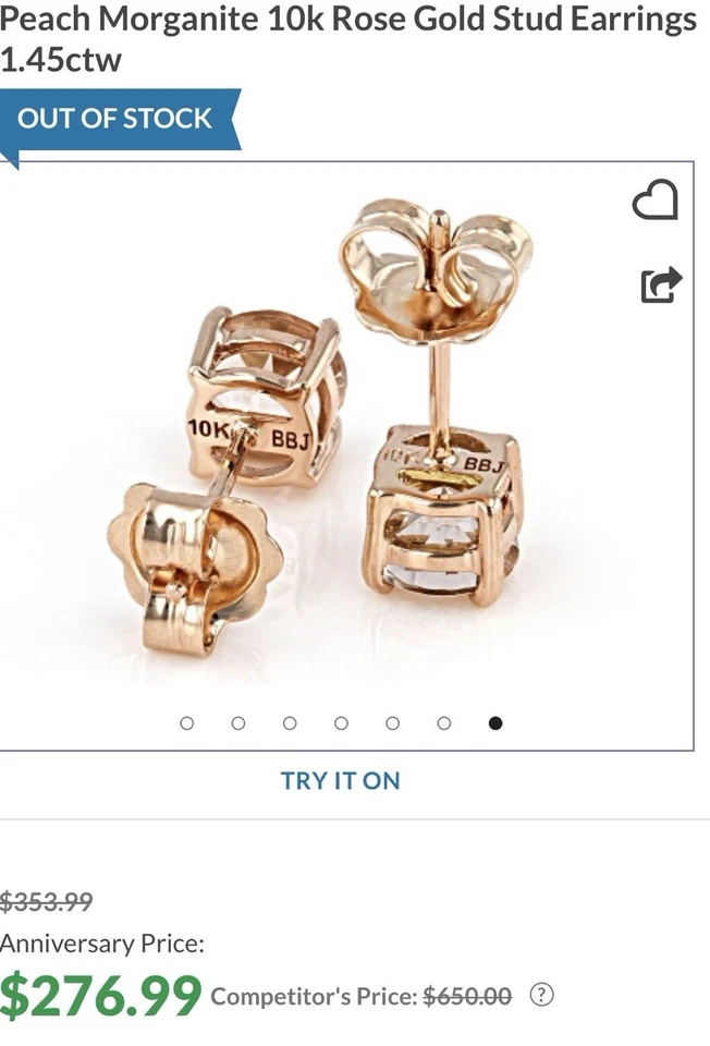 10k Solid Rose Gold Stud Earrings 1.45ctw Peach Morganite(UNDER RETAIL) - Image 4 of 4