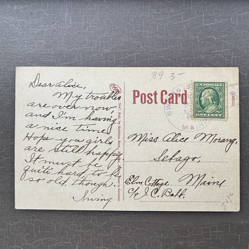 LIGHTHOUSE POSTCARD Owl's Head Light off Rockland Maine ME Robbins Bros MN Co - Picture 2 of 2