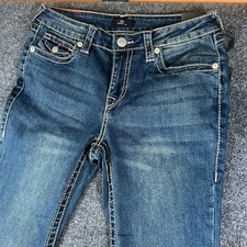 True Religion Joey BIG T Jeans Womens 30x32.5 Blue Denim Logo Mid Rise Flare Leg