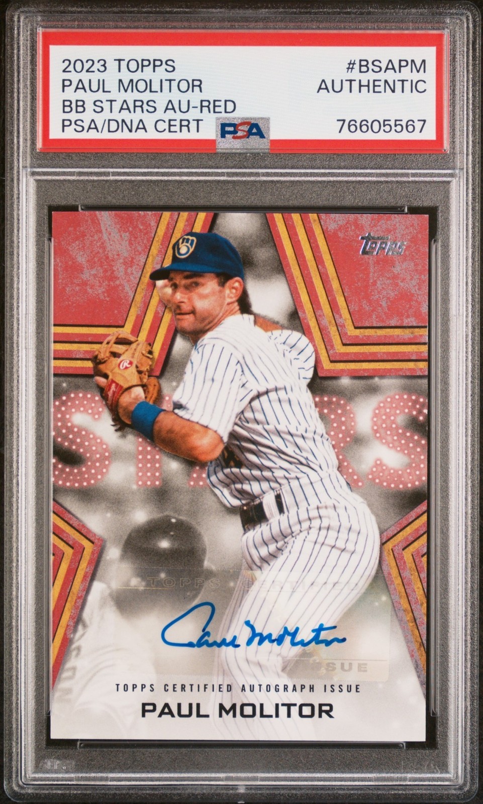 2023 Topps Paul Molitor Baseball Stars Auto Red /25 PSA AUTH Milwaukee Brewers